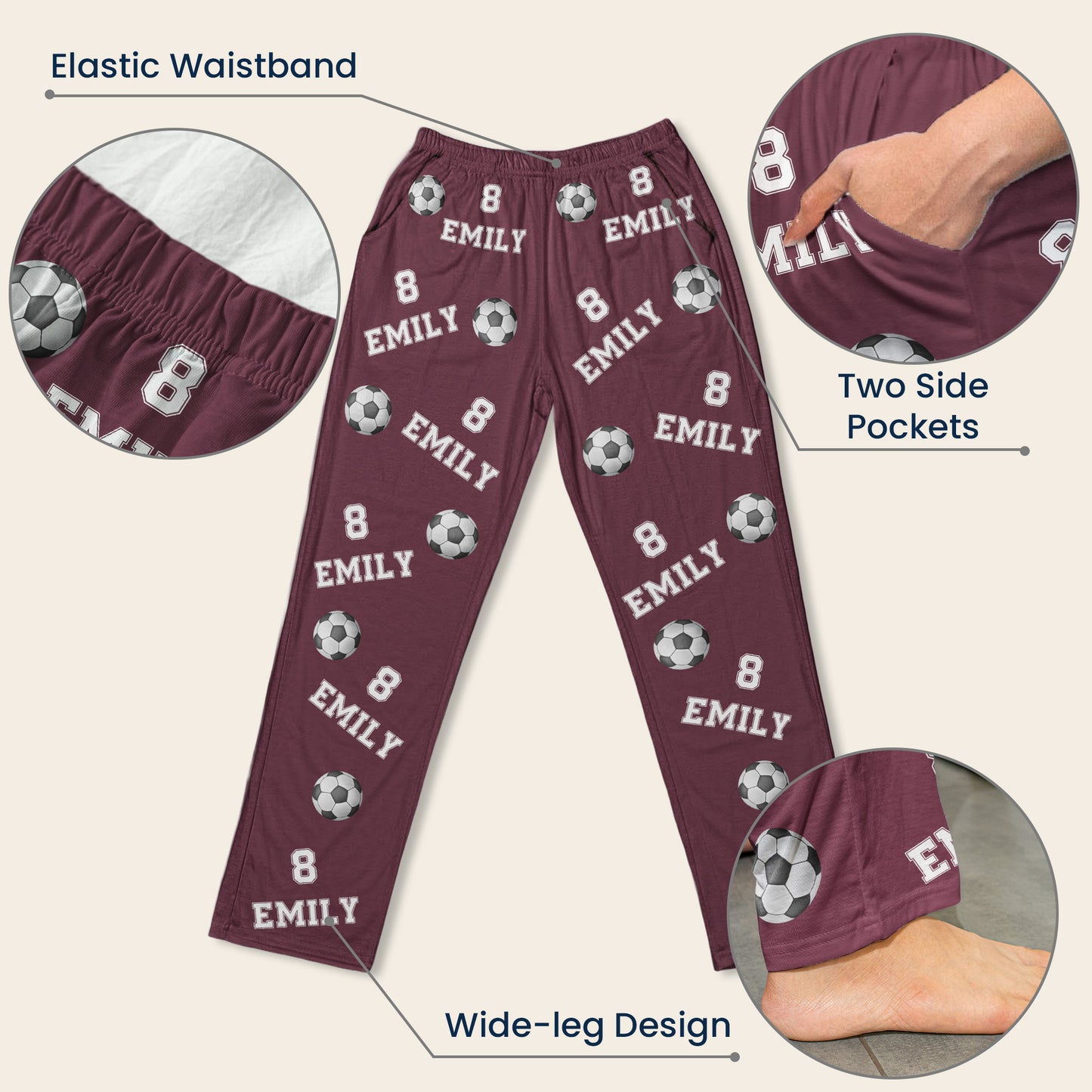 Soccer Custom Name, Number - Personalized Sweatpants, Lounge Pants With Pockets