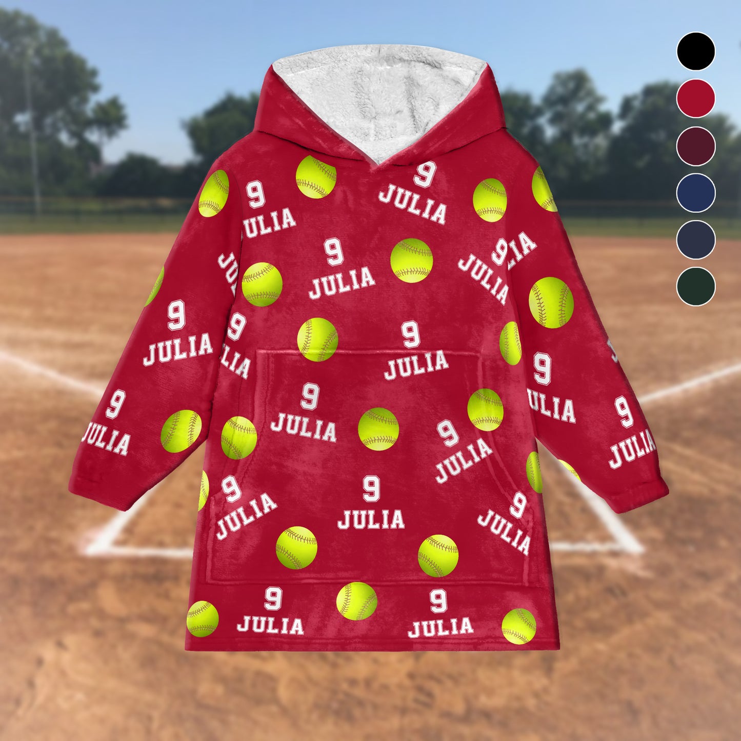 Softball Custom Name, Number - Personalized Oversized Blanket Hoodie