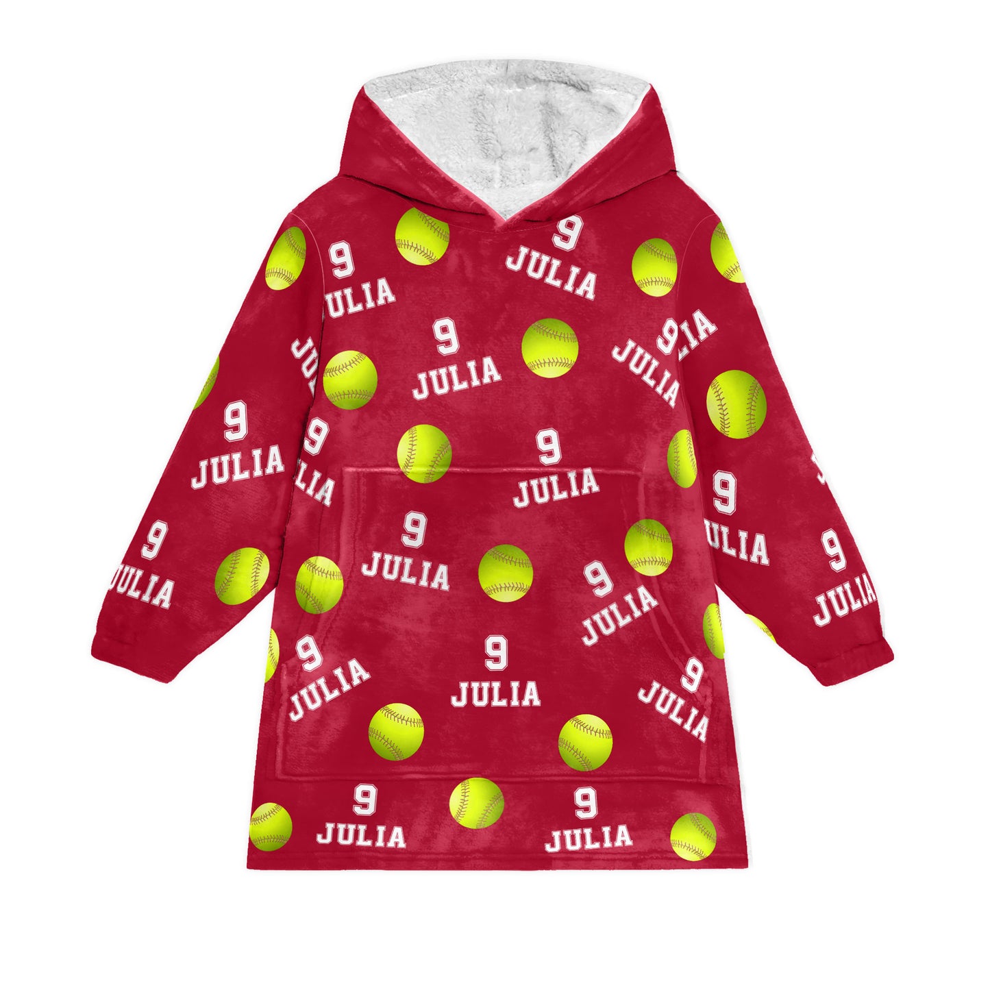 Softball Custom Name, Number - Personalized Oversized Blanket Hoodie