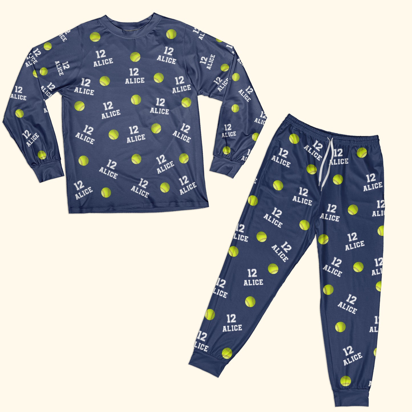 Softball Custom Name, Number - Personalized Pajamas Set