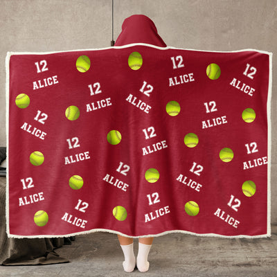 Softball Custom Name, Number - Personalized Wearable Blanket Hoodie