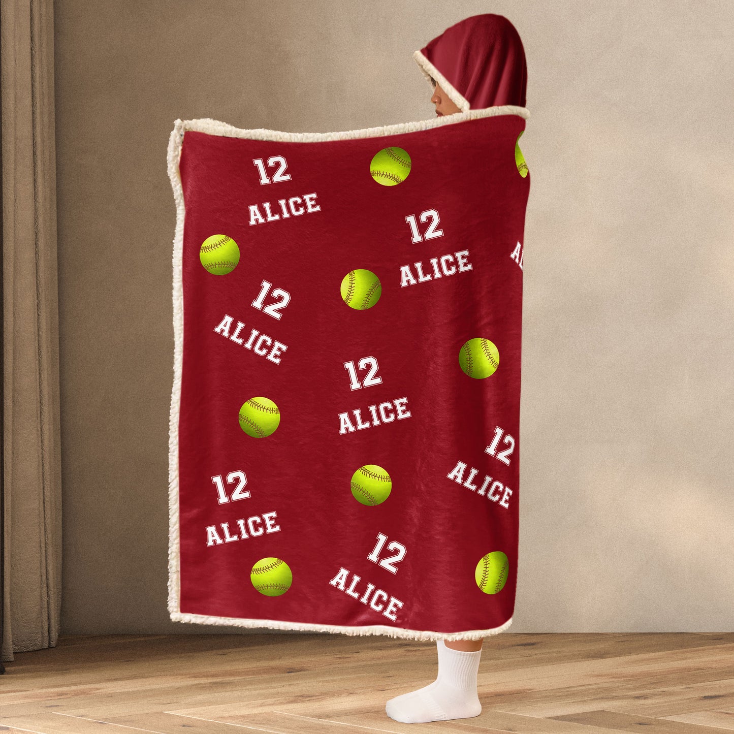 Softball Custom Name, Number - Personalized Wearable Blanket Hoodie