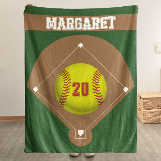Softball Field Custom Name And Number - Personalized Blanket