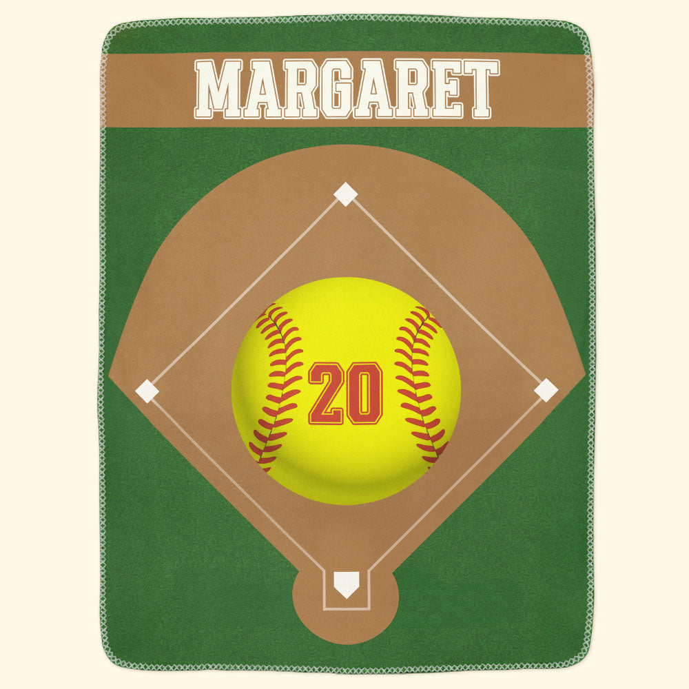 Softball Field Custom Name And Number - Personalized Blanket