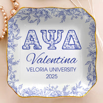 Sorority Girl Gift Custom Name Toile De Jouy - Personalized Jewelry Dish