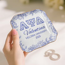 Sorority Girl Gift Custom Name Toile De Jouy - Personalized Jewelry Dish