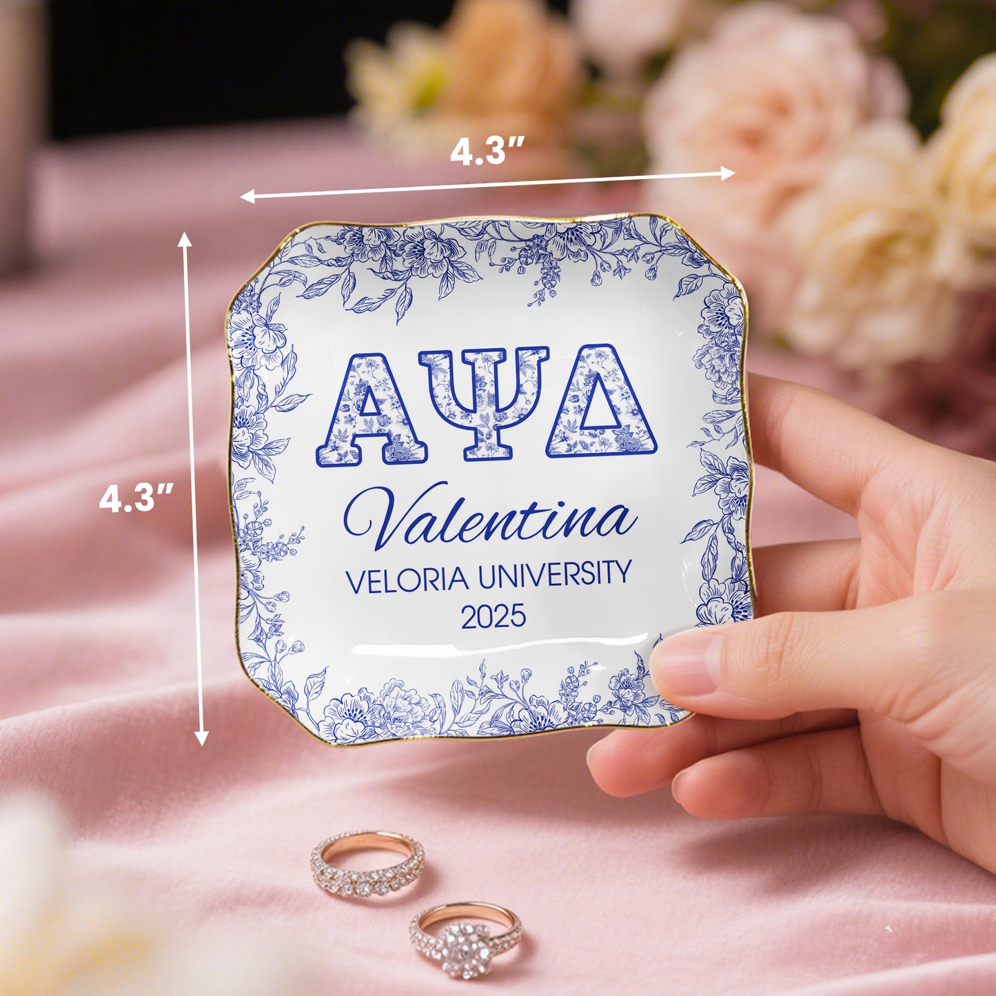 Sorority Girl Gift Custom Name Toile De Jouy - Personalized Jewelry Dish