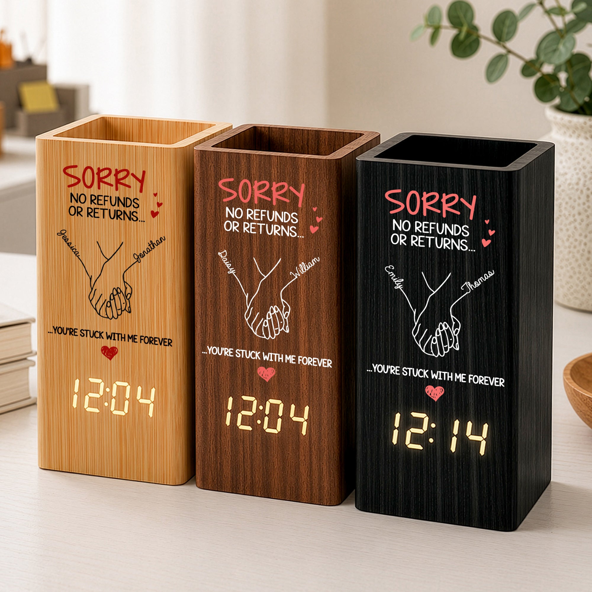 Sorry-No-Refunds-Or-Returns-Custom-Couple-Names-Anniversary-Gift-For-Him-Her-Personalized-Pen-Holder-With-Clock-1