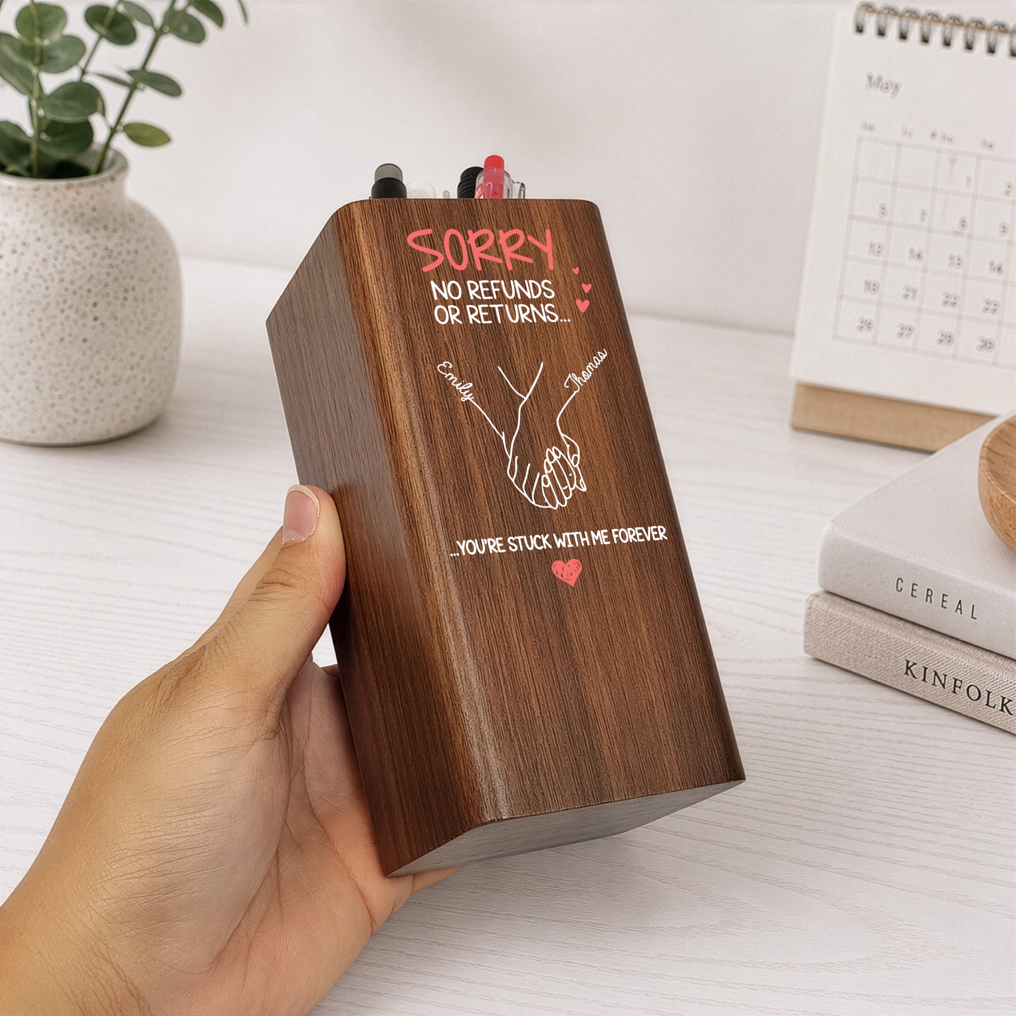 Sorry-No-Refunds-Or-Returns-Custom-Couple-Names-Anniversary-Gift-For-Him-Her-Personalized-Pen-Holder-With-Clock-3