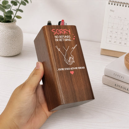 Sorry-No-Refunds-Or-Returns-Custom-Couple-Names-Anniversary-Gift-For-Him-Her-Personalized-Pen-Holder-With-Clock-3