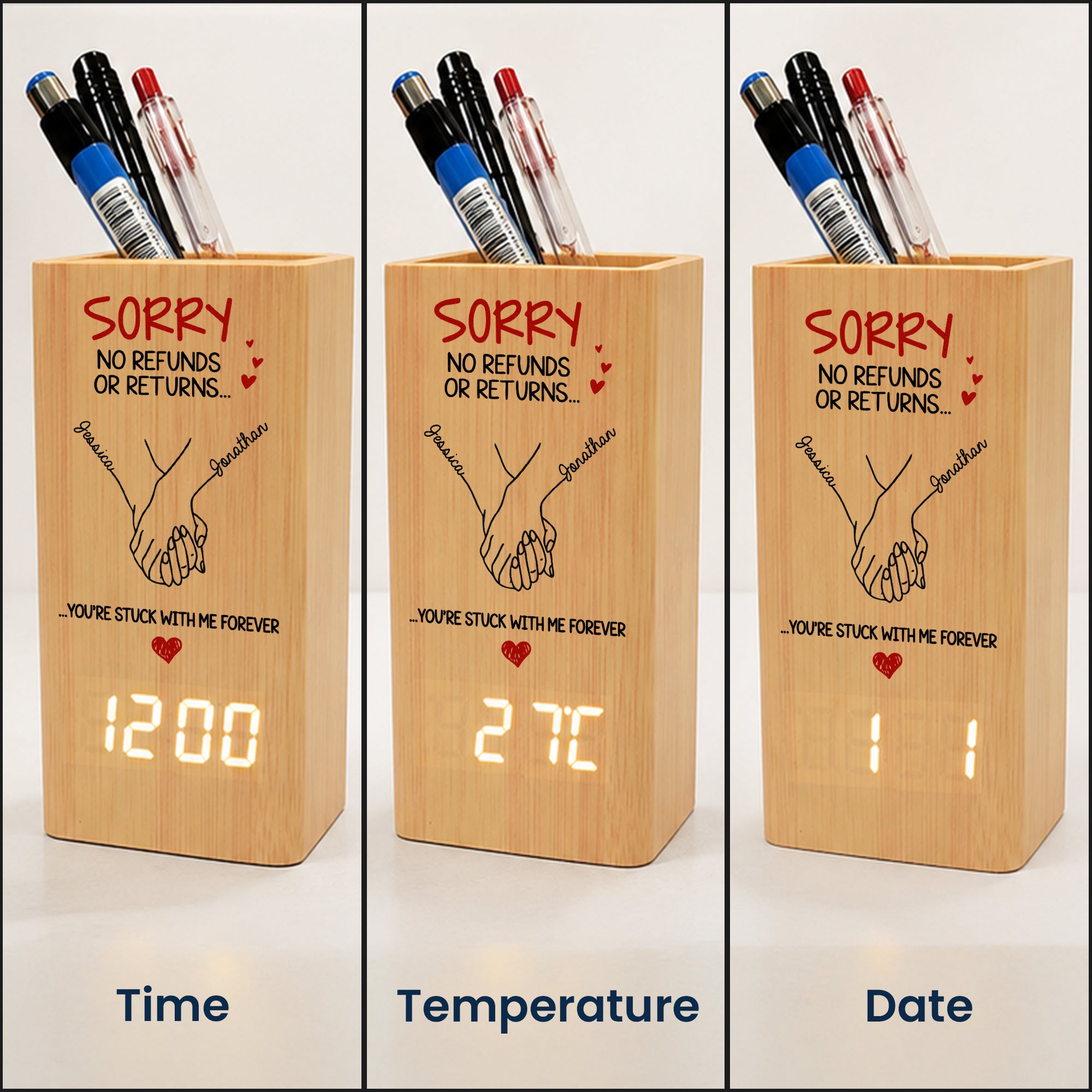 Sorry-No-Refunds-Or-Returns-Custom-Couple-Names-Anniversary-Gift-For-Him-Her-Personalized-Pen-Holder-With-Clock-4