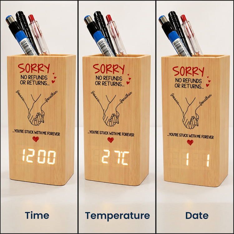 Sorry-No-Refunds-Or-Returns-Custom-Couple-Names-Anniversary-Gift-For-Him-Her-Personalized-Pen-Holder-With-Clock-4