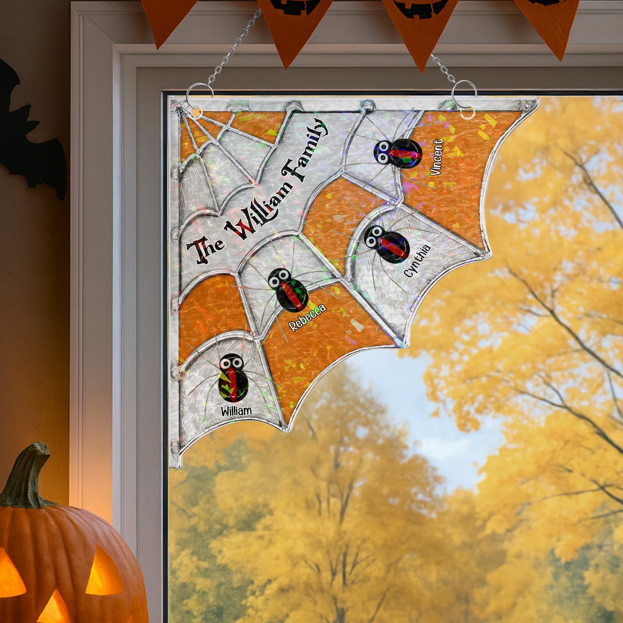 Spider Family Stained Glass - Personalized Window Corner Suncatcher