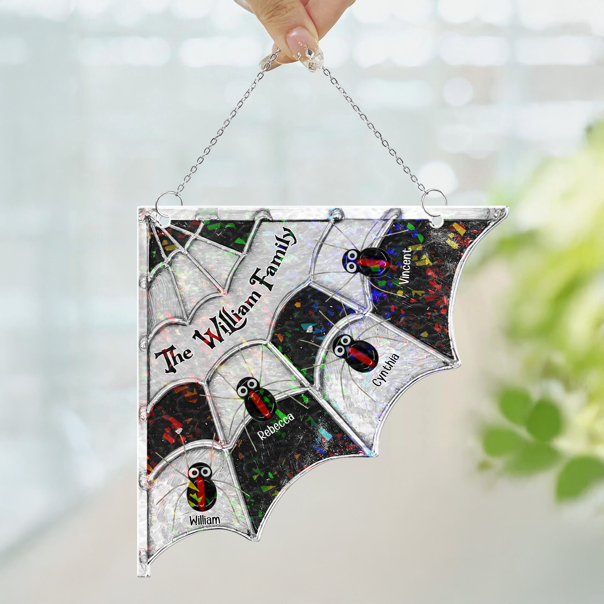 Spider Family Stained Glass - Personalized Window Corner Suncatcher
