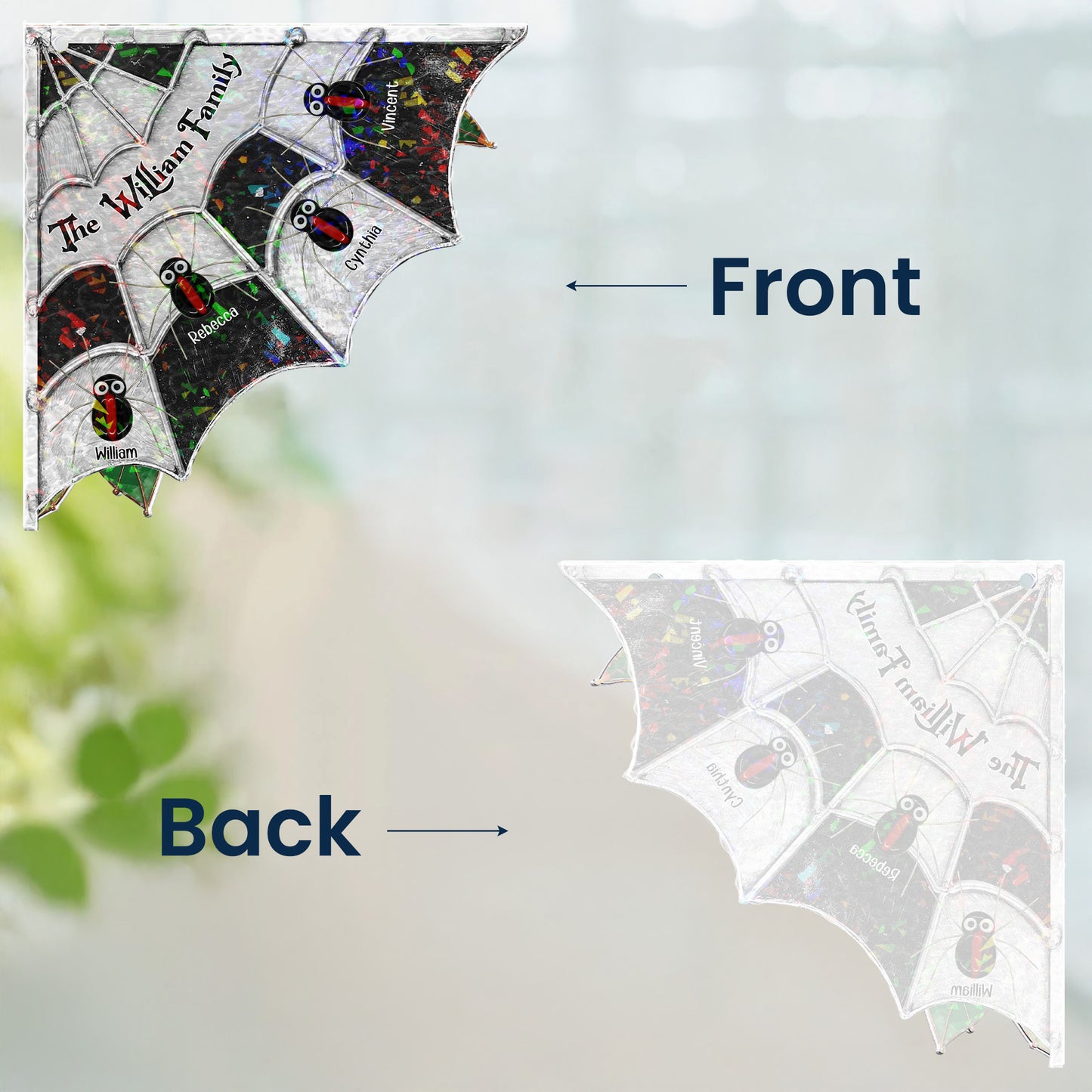 Spider Family Stained Glass - Personalized Window Corner Suncatcher