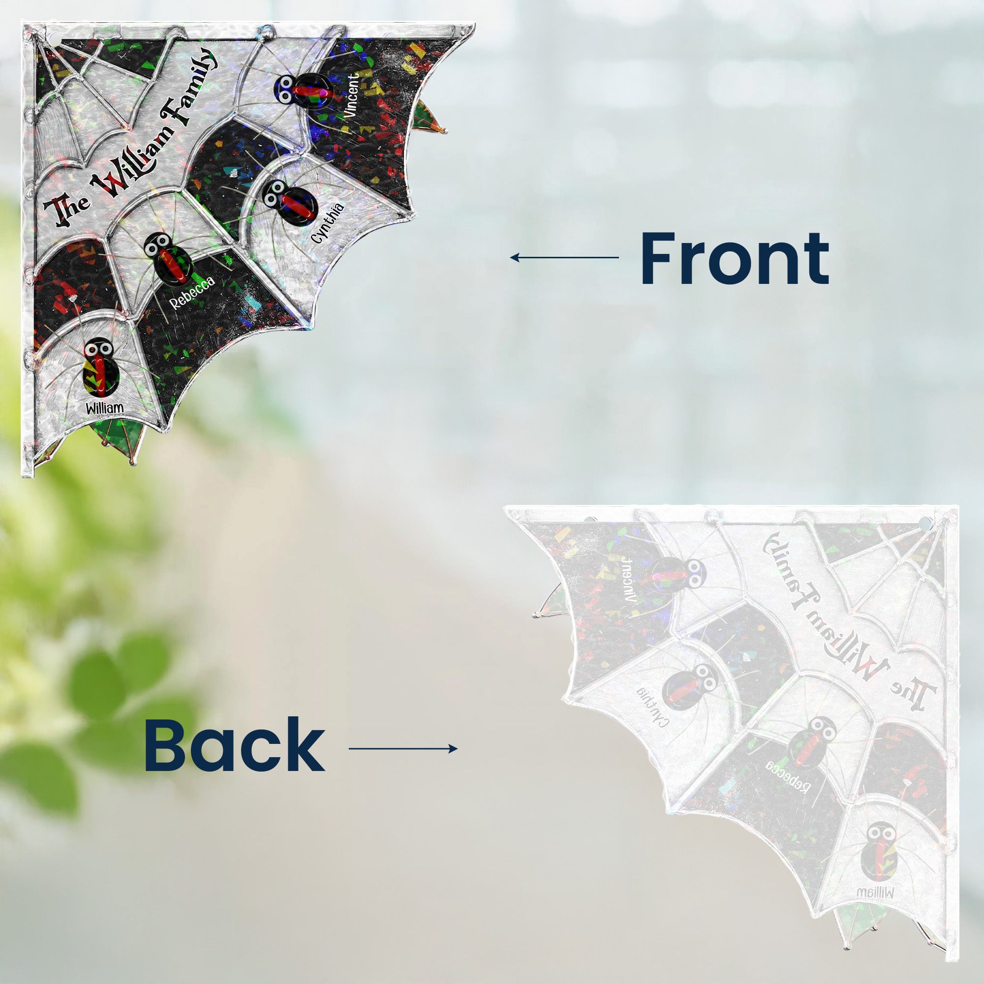 Spider Family Stained Glass - Personalized Window Corner Suncatcher