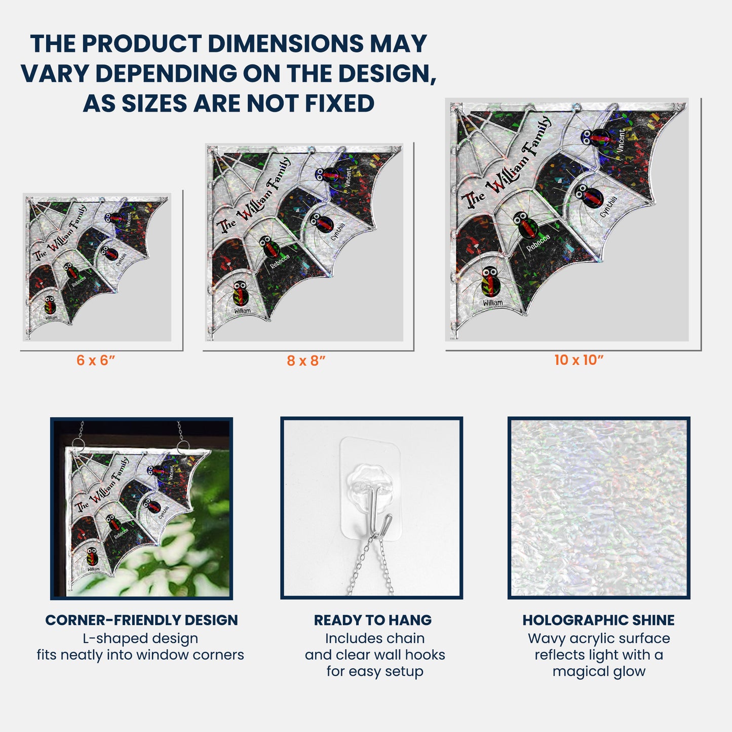 Spider Family Stained Glass - Personalized Window Corner Suncatcher