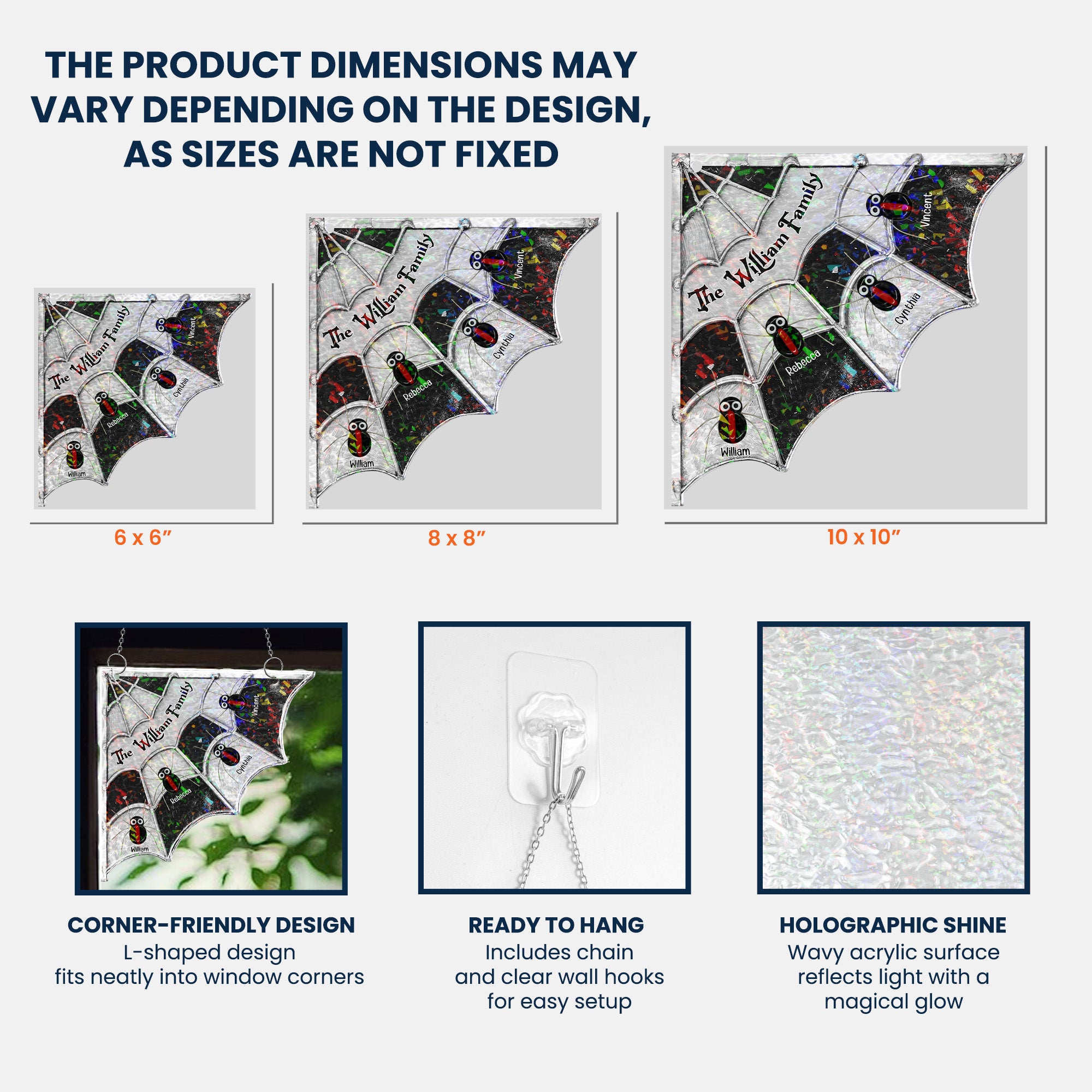 Spider Family Stained Glass - Personalized Window Corner Suncatcher