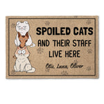 Spoiled Cats, Dogs And Their Staff Live Here - Personalized Doormat