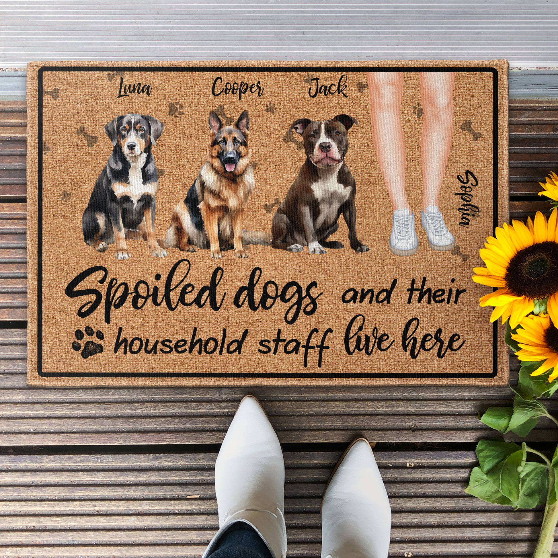 Spoiled Dogs And Their Staff - Personalized Doormat