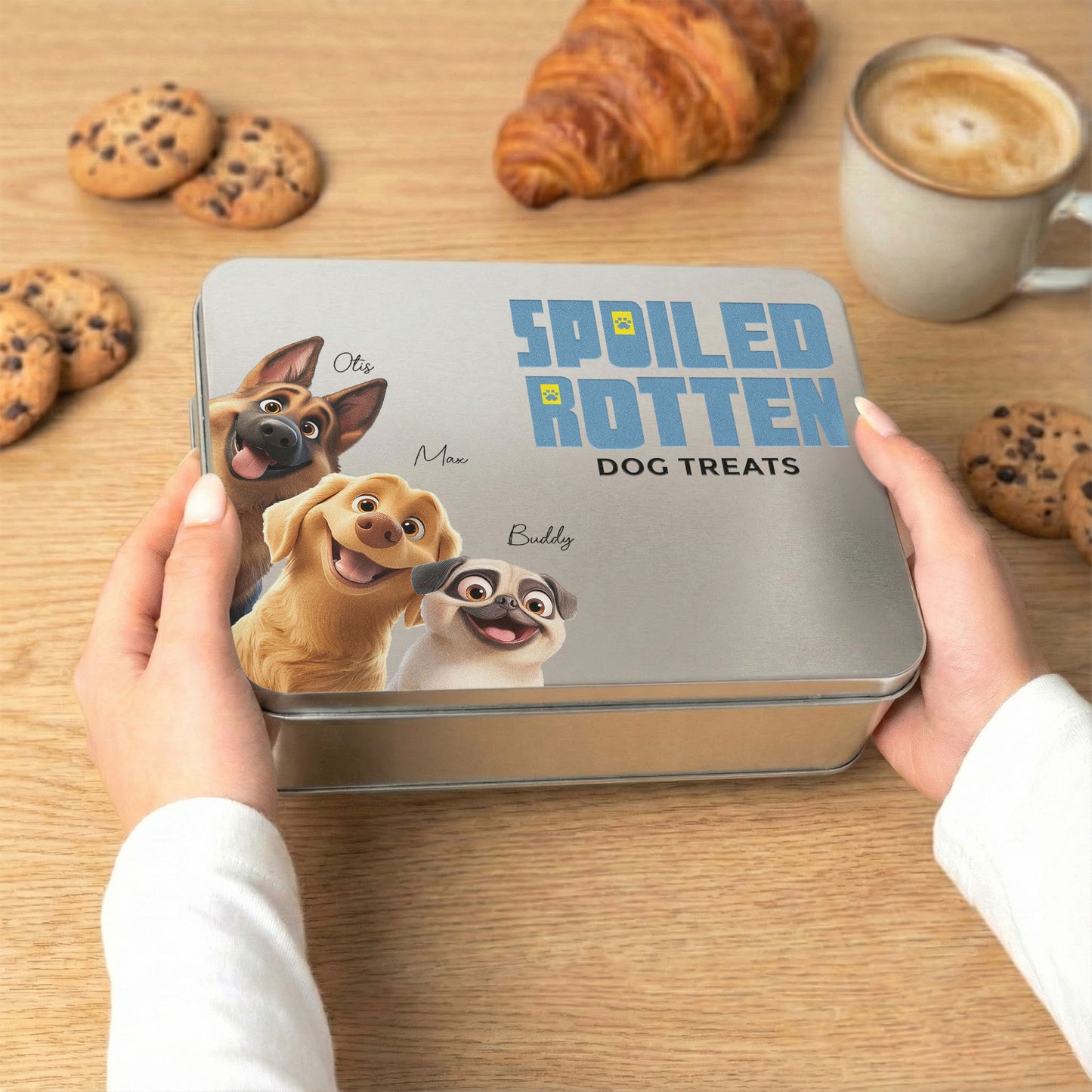 Spoiled Rotten Dog Treats Peeking Pets - Personalized Cookie Tin Box