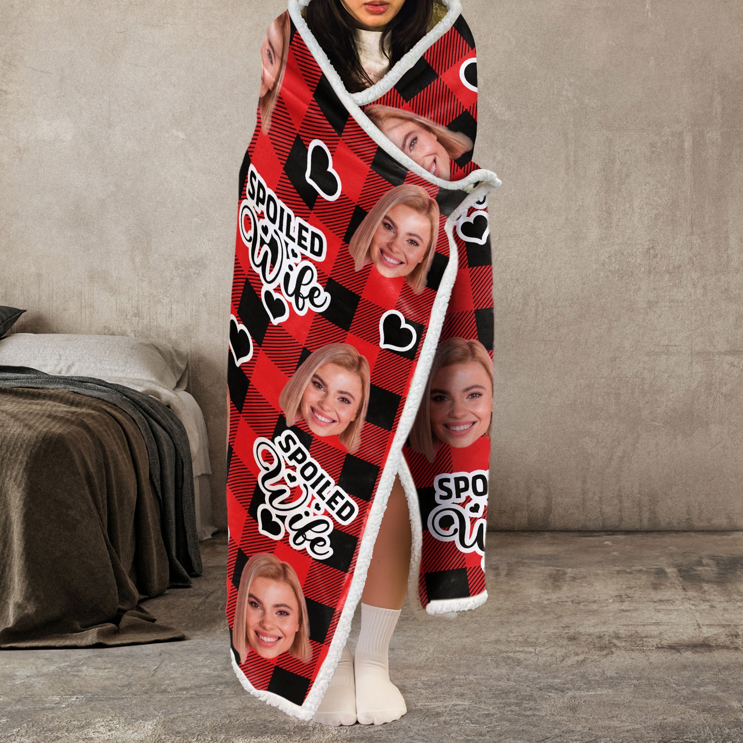 Spoiled Wife Custom Photo - Personalized Photo Wearable Blanket Hoodie