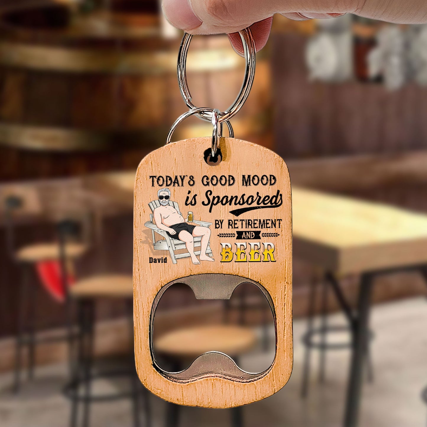 Sponsored By Retirement And Beer - Personalized Bottle Opener Keychain