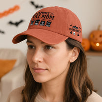 Spooky Cat Mom Halloween Skeleton Cat - Personalized Distressed Denim Cap