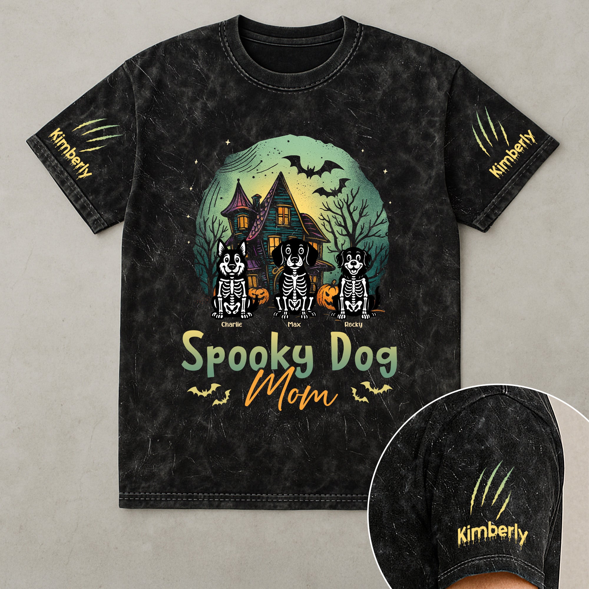 Spooky Dog Mom/Dog Dad - Trick Or Treat Halloween - Personalized Acid Wash T‑Shirt