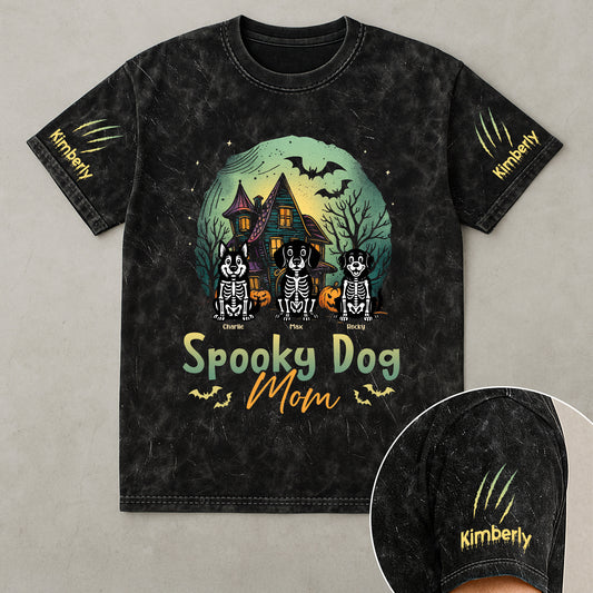 Spooky Dog Mom/Dog Dad - Trick Or Treat Halloween - Personalized Acid Wash T‑Shirt
