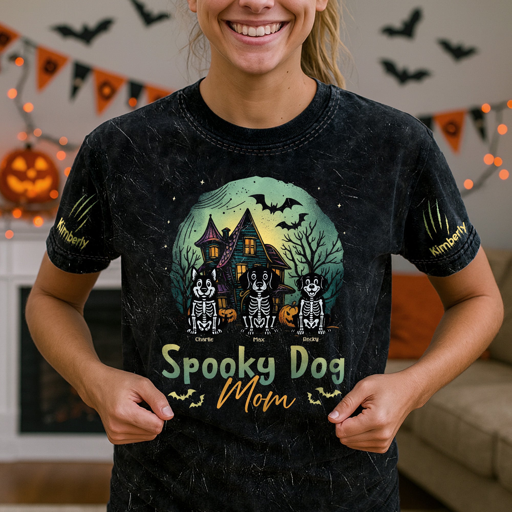 Spooky Dog Mom/Dog Dad - Trick Or Treat Halloween - Personalized Acid Wash T‑Shirt