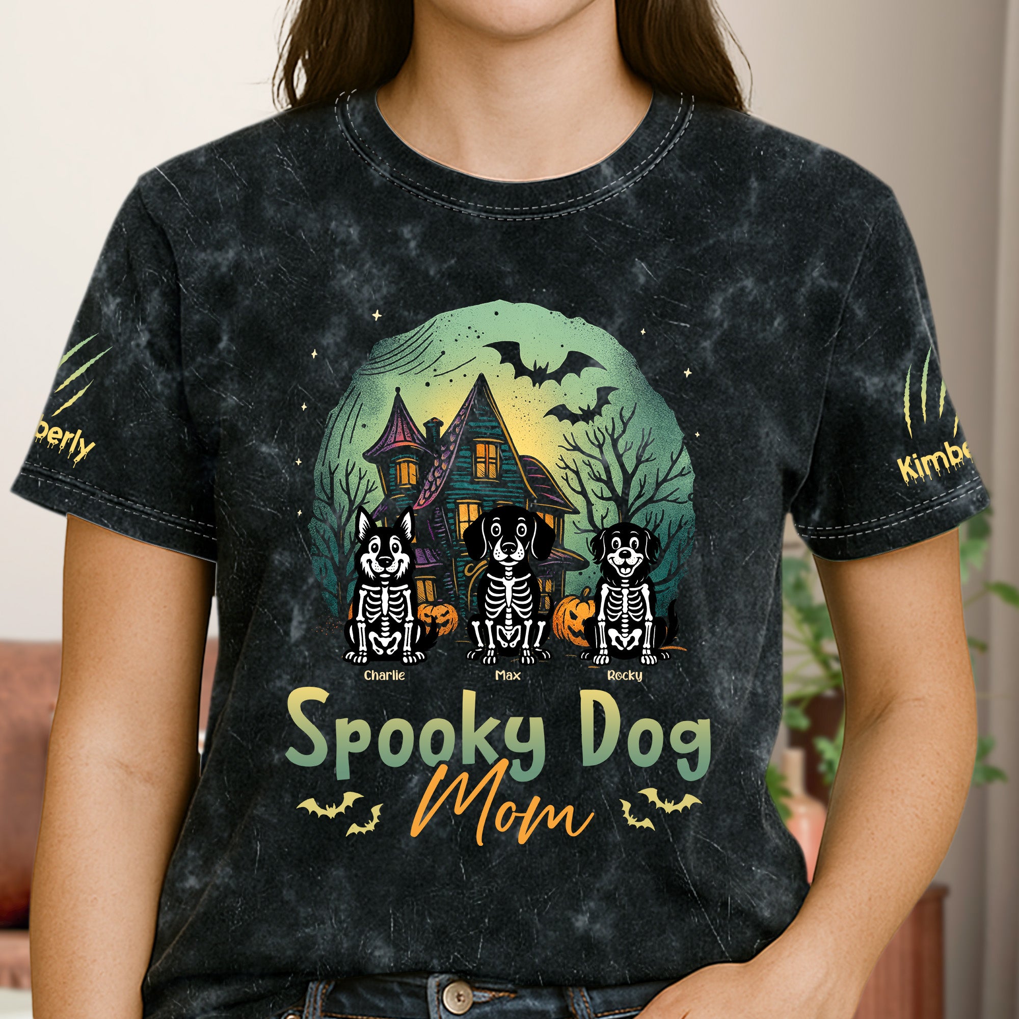 Spooky Dog Mom/Dog Dad - Trick Or Treat Halloween - Personalized Acid Wash T‑Shirt