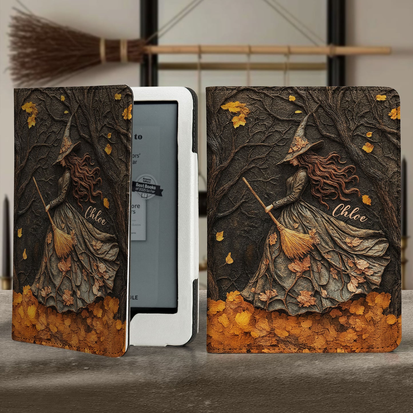 Spooky Witch Art Print - Personalized Kindle Paperwhite Case With Stand