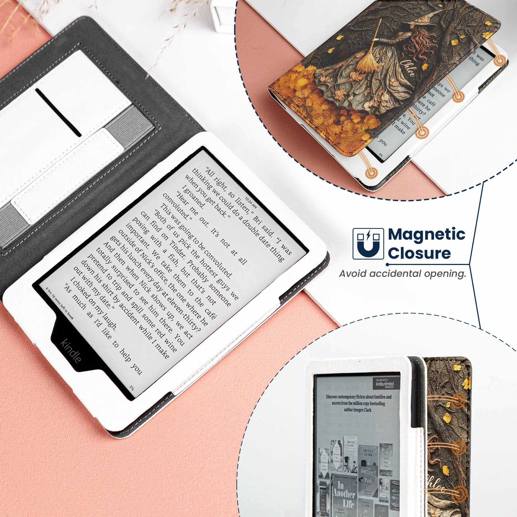 Spooky Witch Art Print - Personalized Kindle Paperwhite Case With Stand