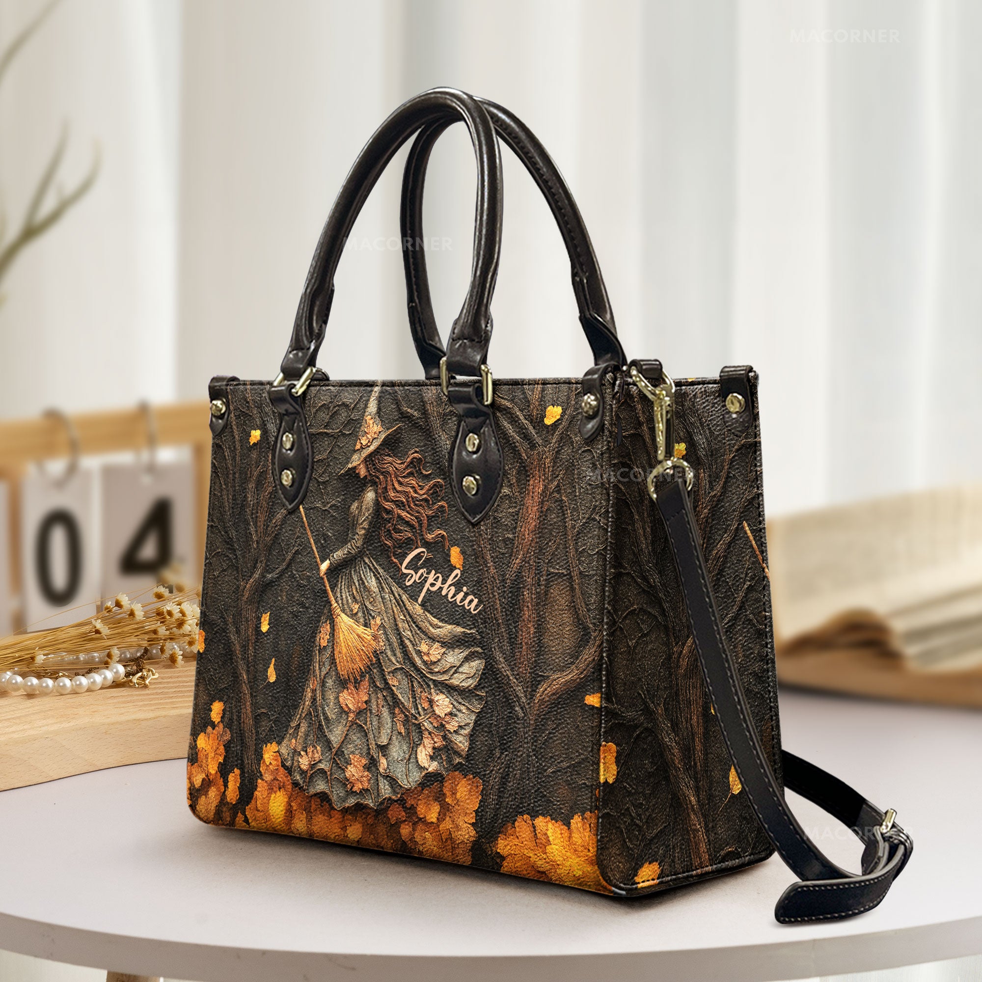 Spooky Witch Art Print - Personalized Leather Bag