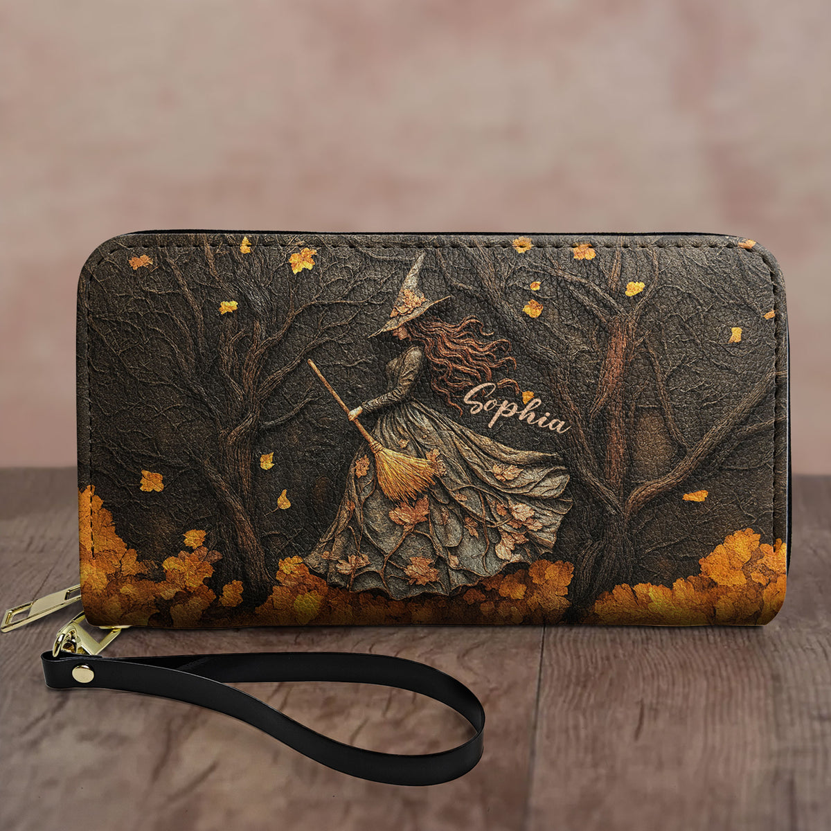 Spooky Witch Art Print - Personalized Leather Long Wallet – Macorner