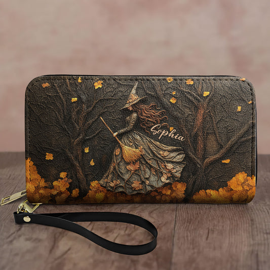 Spooky Witch Art Print - Personalized Leather Long Wallet