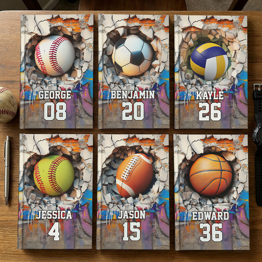 Sport Gifts For Players, Coaching, Team - Basketball, Baseball, Football, Soccer - Personalized Hardcover Journal