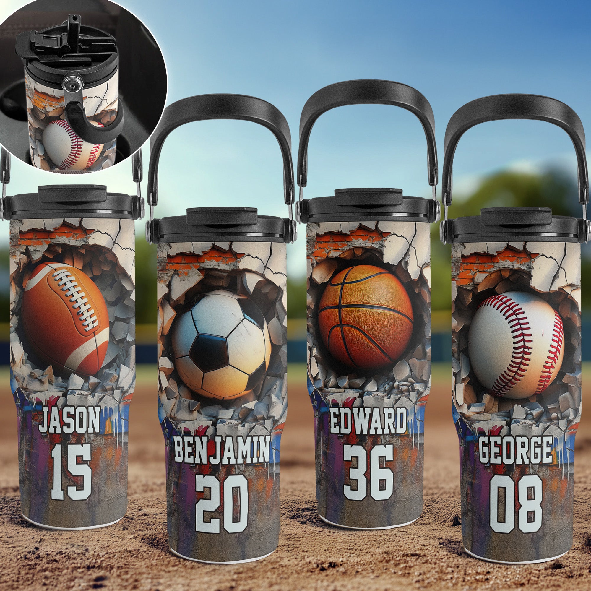Sport Gifts For Son, Daughter Player - Basketball, Baseball, Football - Personalized 30oz Tumbler With Handle