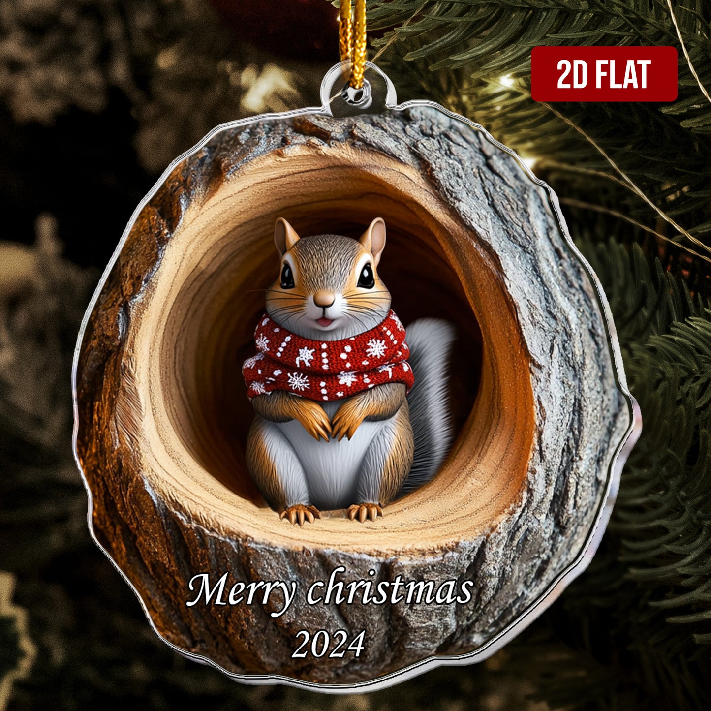 Squirrel Ornament - 2D Flat Ornament - Squirrel Christmas Decoration - Personalized Acrylic Ornament