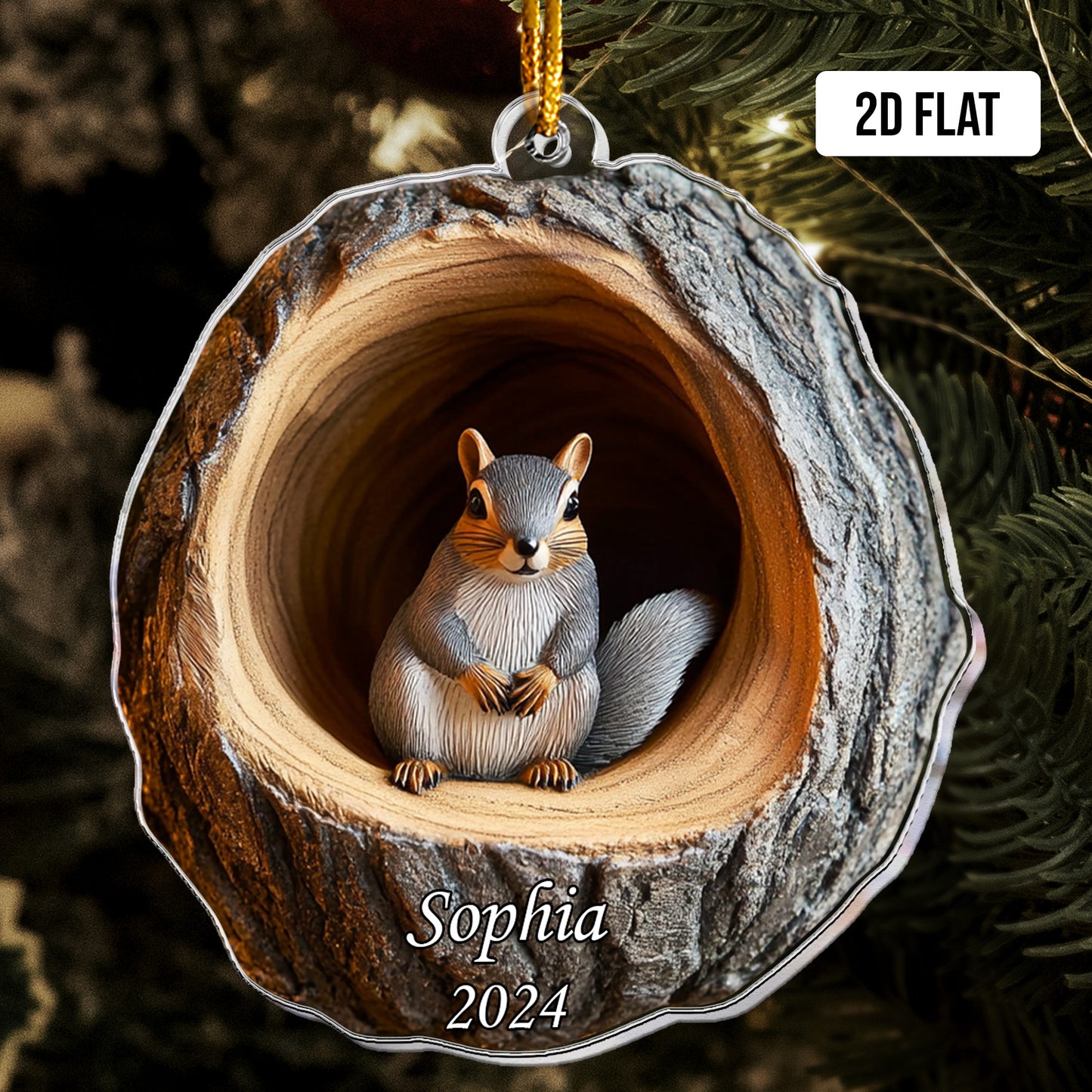 Squirrel Ornament - 2D Flat Ornament - Squirrel Christmas Decoration - Personalized Acrylic Ornament