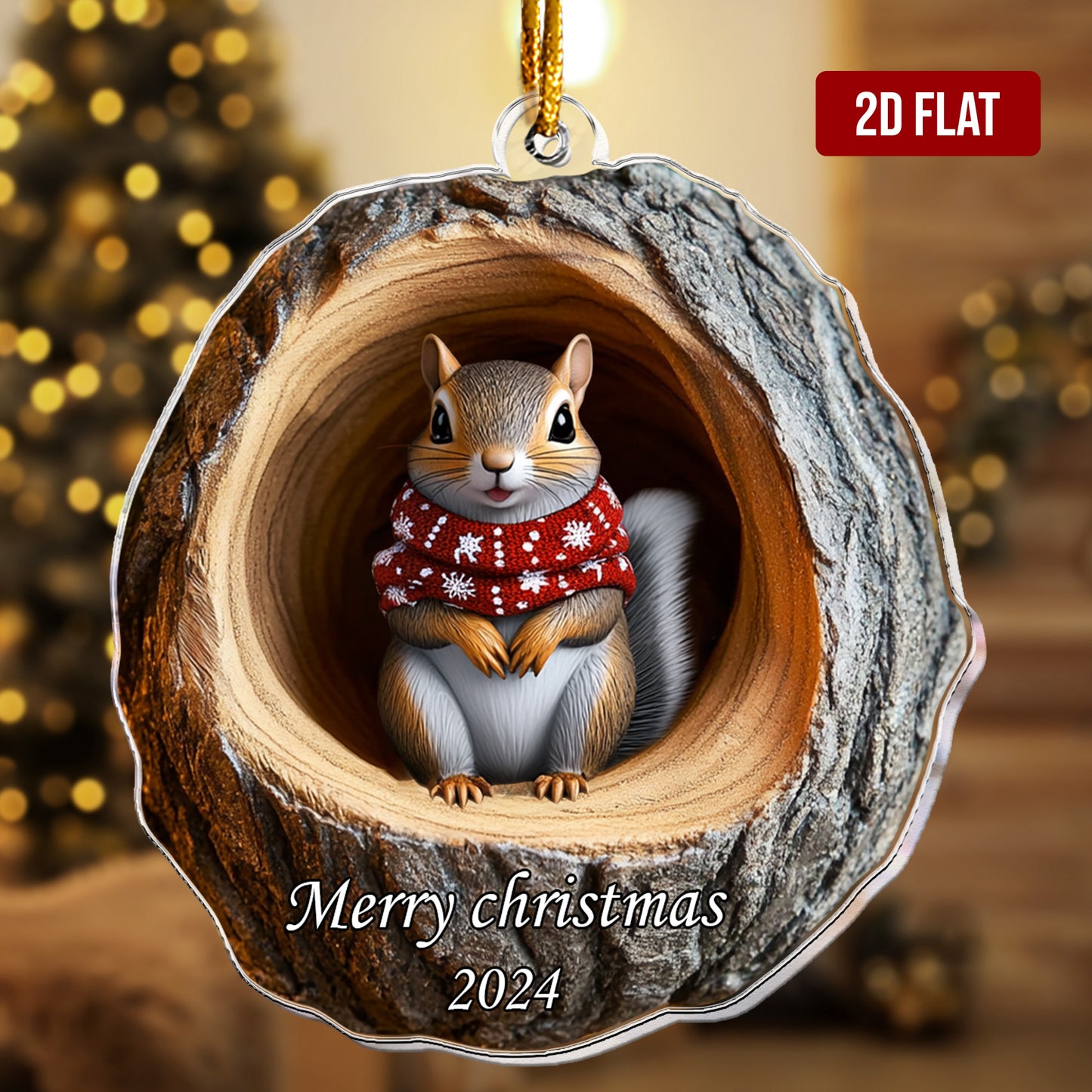 Squirrel Ornament - 2D Flat Ornament - Squirrel Christmas Decoration - Personalized Acrylic Ornament