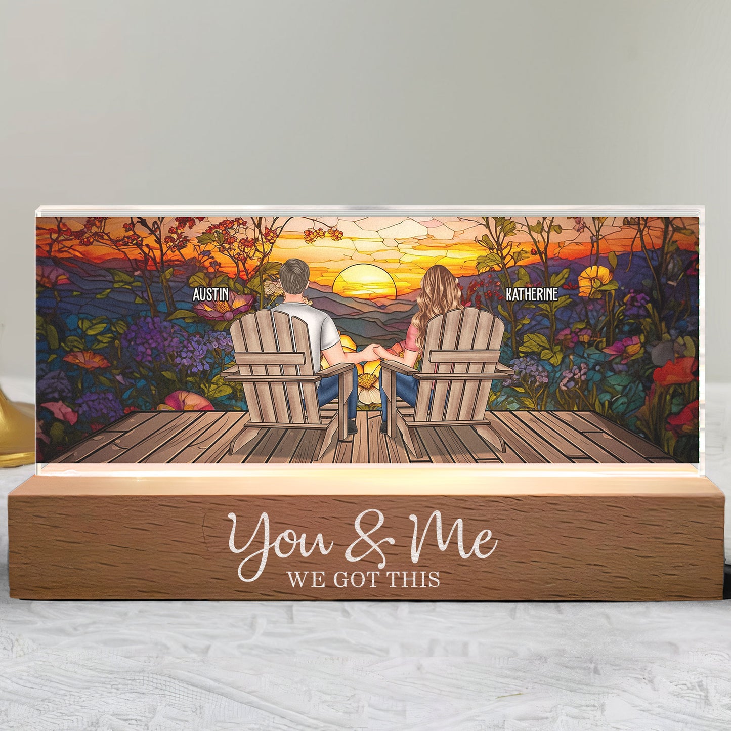 Stained Glass Style You & Me We Got This - Personalized LED Night Light