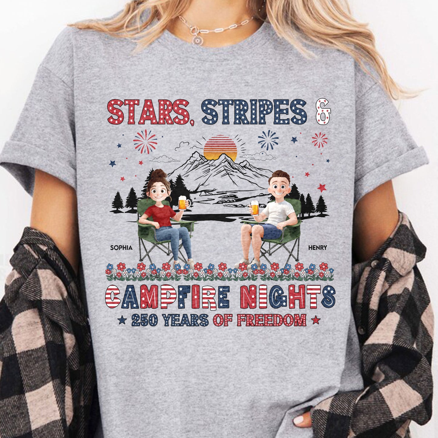Stars Stripes & Campfire Nights 250 Years Of Freedom Camping Crew - Personalized Shirt
