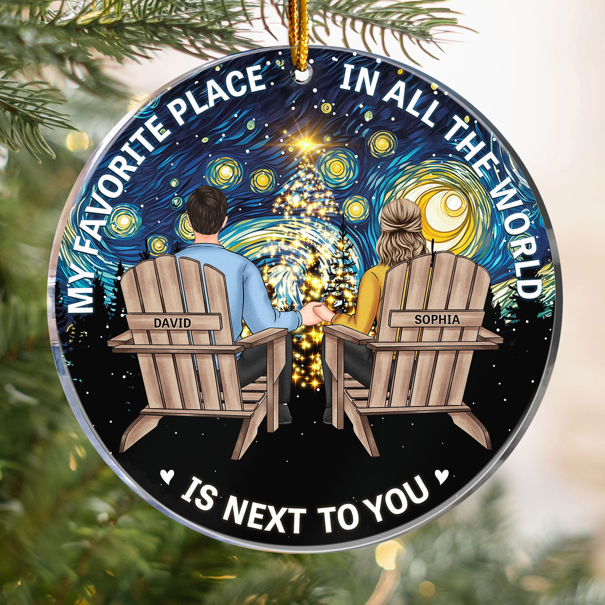 Starry Night Couple Sitting Together - Personalized Acrylic Ornament