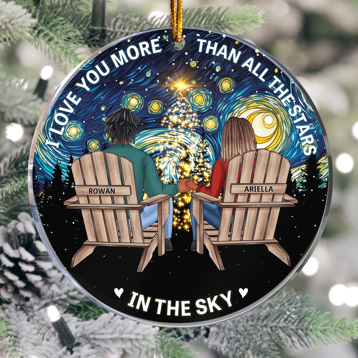 Starry Night Couple Sitting Together - Personalized Acrylic Ornament