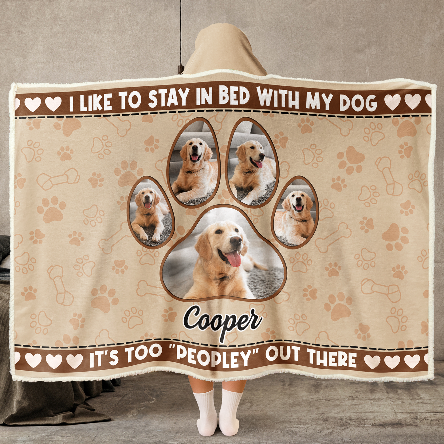 Stay In Bed With My Dogs Too "Peopley" Out There - Personalized Photo Wearable Blanket Hoodie