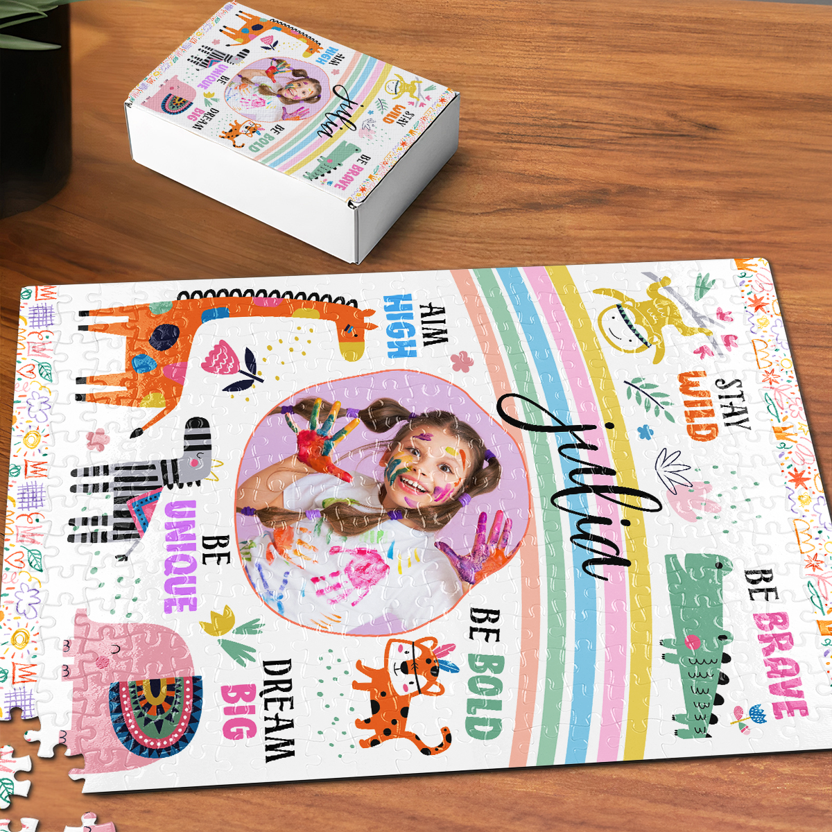 Stay Wild Affirmations For Kids With Safari Animals - Personalized Photo Jigsaw Puzzle