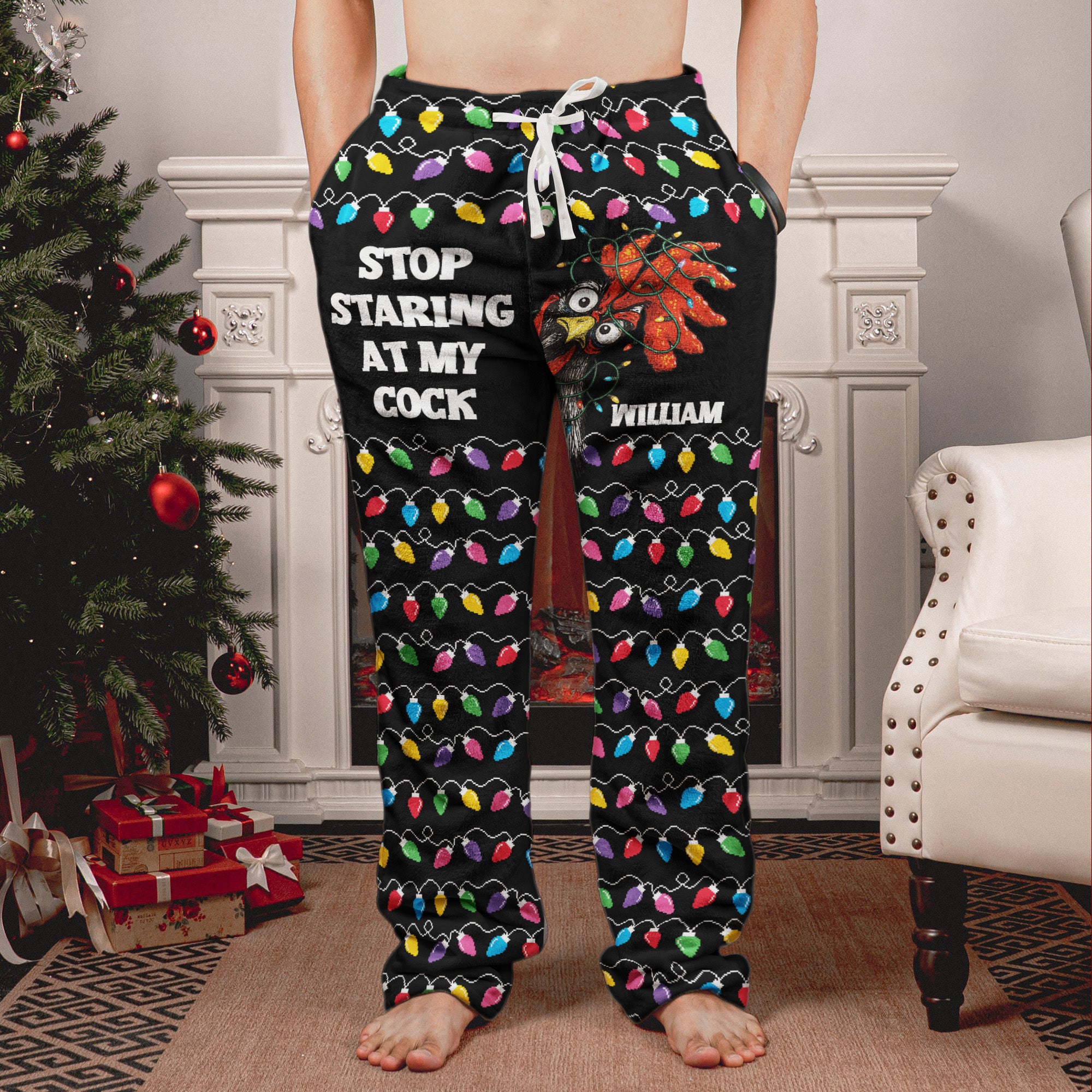 Stop Staring At My Cock Christmas Version - Personalized Fleece Pajama Pants