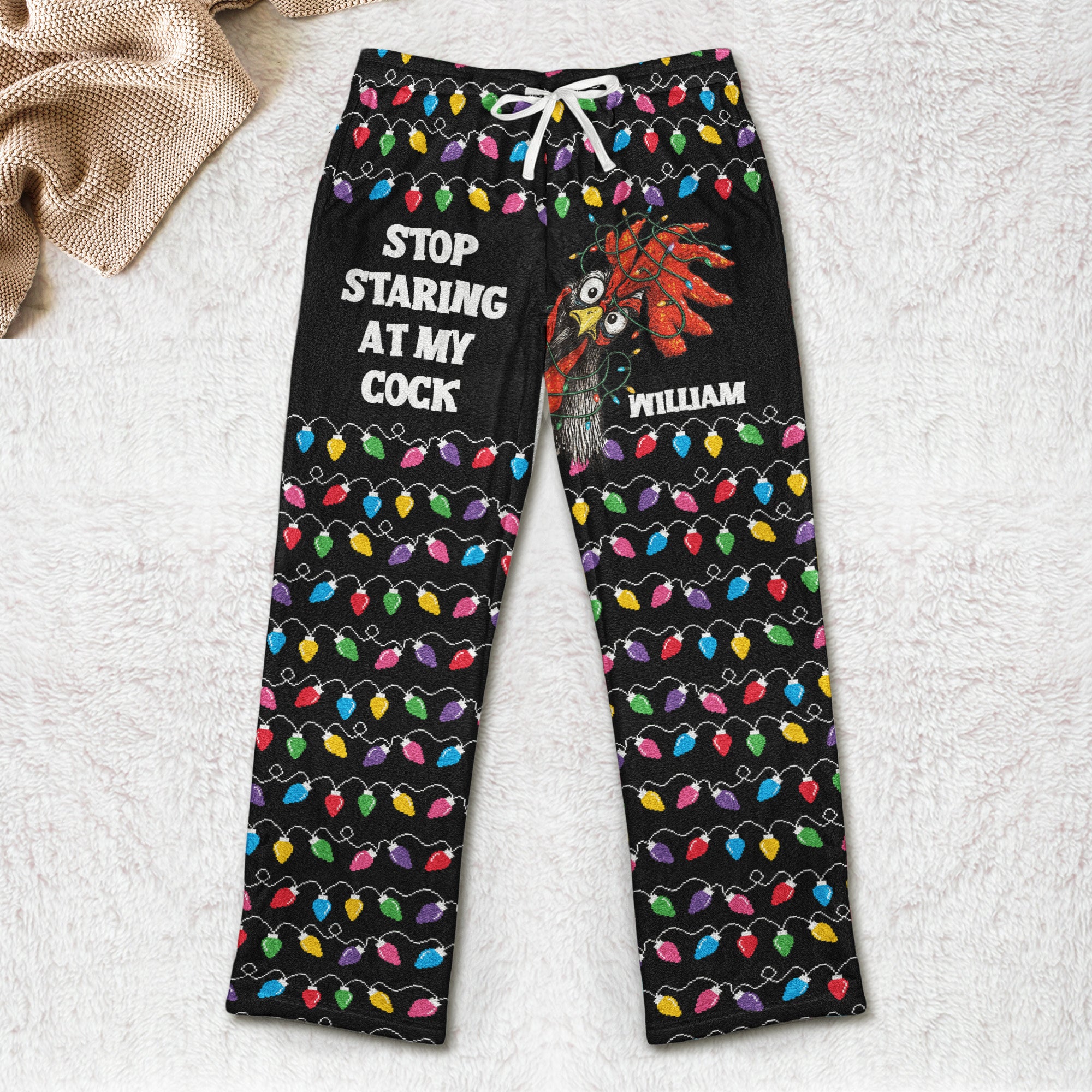 Stop Staring At My Cock Christmas Version - Personalized Fleece Pajama Pants